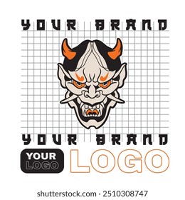 vector illustration, Japanese Oni Mask Tattoo Art Style Sticker, japanese ghost