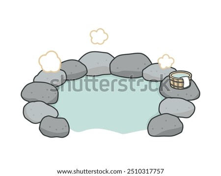 A vector illustration of a Japanese open-air bath and a bucket used in the bath. (Main lines included.)