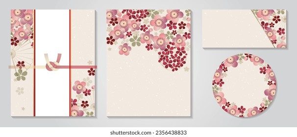 Vector illustration Japanese paper of Plum kimono pattern , Anniversary Invitation , poster and other graphic design , Celebration Card Set