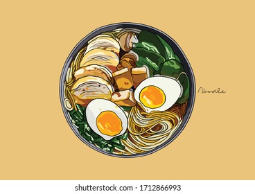 Vector Illustration of Japanese Ramen Noodle Soup