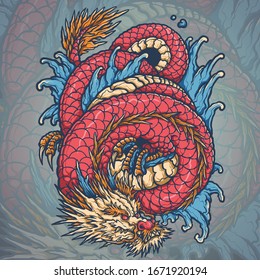 Vector illustration of japanese red dragon