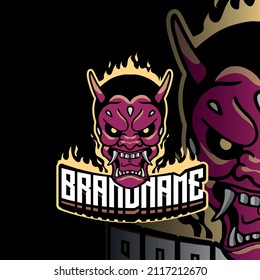Vector illustration japanese red oni mask mascot esport logo design