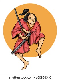 vector illustration of japanese samurai hero