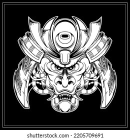 Vector Illustration Of Japanese Samurai Mask Tattoo