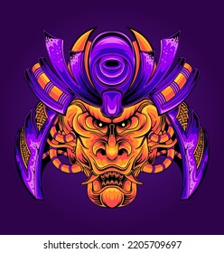 Vector illustration of Japanese samurai mask in robot style