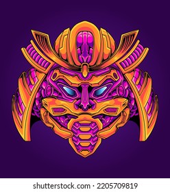 Vector illustration of Japanese samurai mask with robot style drawing