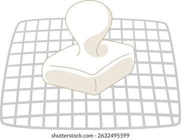 Vector illustration of a Japanese square rice cake baked on a net and puffed up