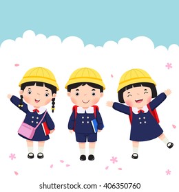 Vector illustration of Japanese student in school uniform going to school