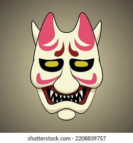 Vector illustration of Japanese style fox oni mask cartoon. Print, illustration, logo design