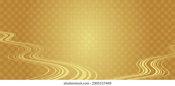 Vector illustration of Japanese style gold leaf and grunge and flowing water pattern