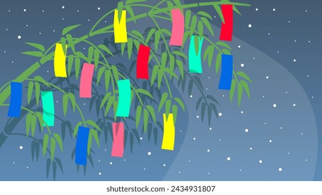 Vector illustration of Japanese Tanabata bamboo decoration and Milky Way