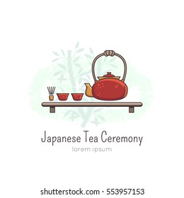 Vector illustration of Japanese Tea Ceremony accessories .  All objects are conveniently grouped and easily editable