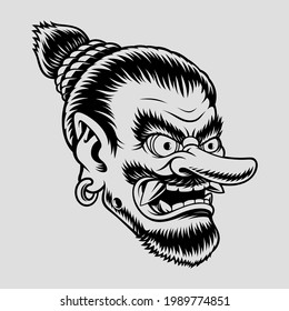 Vector illustration of a Japanese Tengu Mask