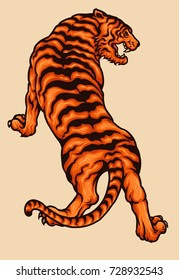 vector illustration of japanese tiger tattoo style drawing