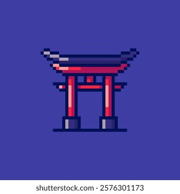 Vector Illustration of Japanese Torii Gate with Pixel Art Design, perfect for game assets themed designs