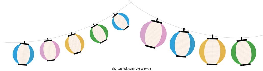 Vector illustration of Japanese traditional  colorful lanterns garland.