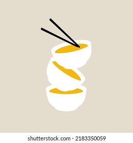 Vector illustration Japanese traditional ramen noodle soup with chop stick