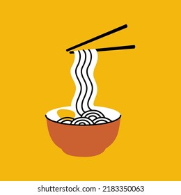 Vector illustration Japanese traditional ramen noodle soup with chop stick