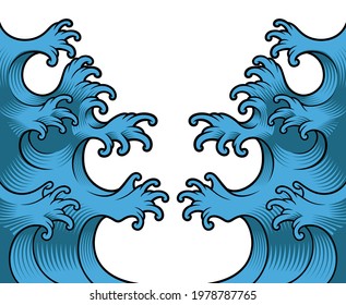 A vector illustration of japanese waves on white background