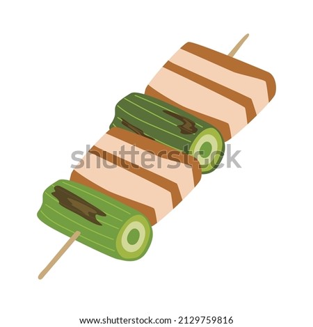 Vector illustration of Japanese yakitori using pork ribs.