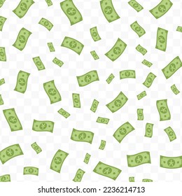 Vector illustration of Japanese Yen currency. Flying green banknotes on a transparent background (PNG).