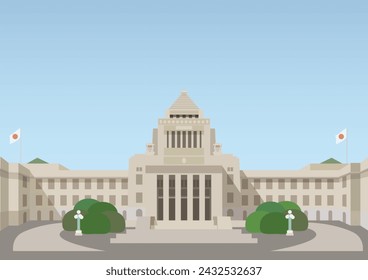 Vektor-Illustration von Japans National Diet Building und Diet Front Courtyard