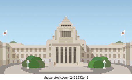 Vektor-Illustration von Japans National Diet Building und Diet Front Courtyard