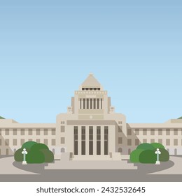 Vektor-Illustration von Japans National Diet Building und Diet Front Courtyard