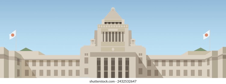 Ilustración vectorial del edificio de la Dieta Nacional de Japón y el patio delantero de la Dieta