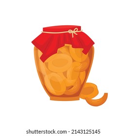 Vector illustration of a jar of apricot jam. Preparations for the winter.