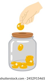 Vector illustration jar with coins for digital stamp,greeting card,sticker,icon, design