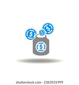 Vector illustration of jar with coins. Icon of investment. Symbol of investing. Sign of savings money, retirement.