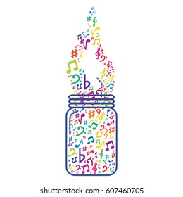 vector illustration of jar with colorful musical notes in wave shape for audio media concepts and designs 