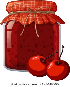 Vector illustration of a jar filled with cherry jam