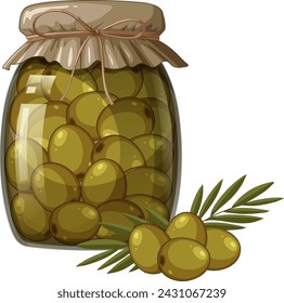 Vector illustration of a jar filled with green olives