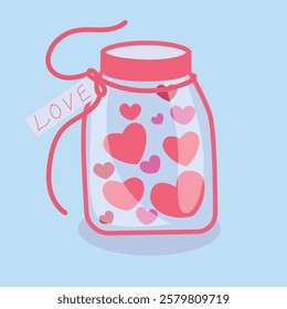 Vector Illustration of a Jar Filled with Hearts – Perfect for Valentine’s Day, Love-Themed Designs, Romantic Greeting Cards, and Holiday Decorations – Created in Adobe Illustrator