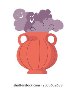 Vector illustration of a jar with ghostly faces emerging from it, isolated on a white background. Perfect for Halloween decorations, spooky designs, or horror-themed projects.