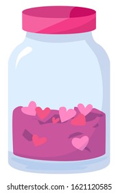 Vector illustration of a jar with hearts isolated on a white background.