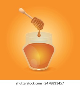 vector illustration of a jar of honey, gradient background.