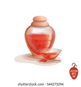 Vector illustration of a Jar of jam. Pink strawberry jam