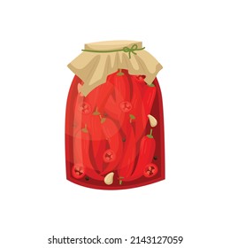 Ilustración vectorial de un frasco de pimientos picantes. Preparativos para el invierno.