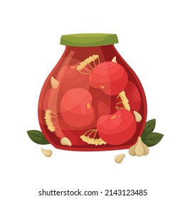 Vector illustration of a jar of pickled tomatoes. Preparations for the winter.