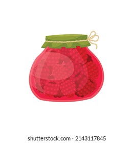 Vector illustration of a jar of raspberry jam. Preparations for the winter.