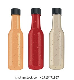 Vector illustration of a jar of sauces. Red, beige and light. Isolated from background