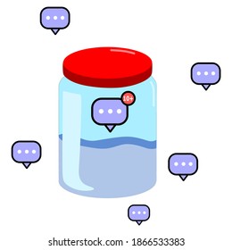 Vector Illustration Of A Jar That Holds Lots Of Comment Notifications From Social Media Users. And Respond To Social Media Posts
