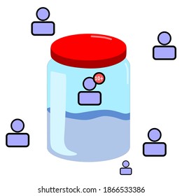 vector illustration of a jar that holds lots of follow notifications from social media users. and as a follow symbol