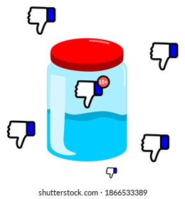 vector illustration of a jar that holds lots of dislikes notifications from social media users. and respond to social media posts
