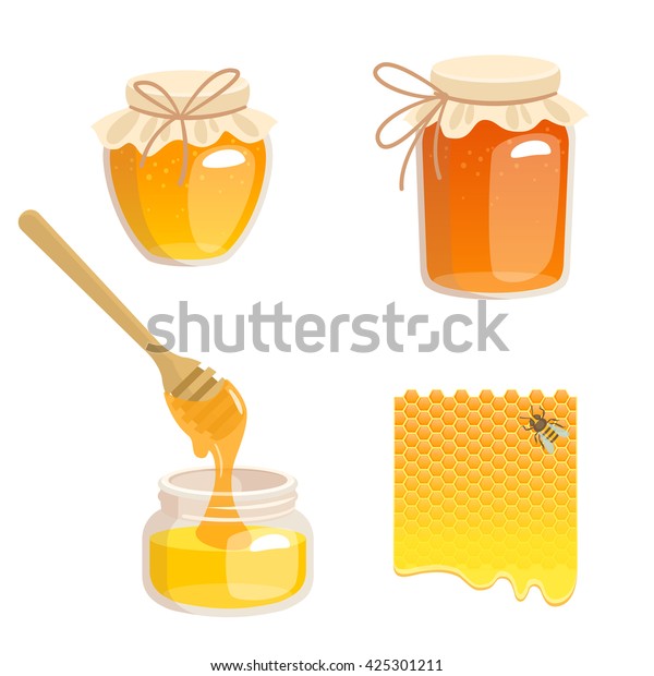 蜂蜜 蜂蜜 蜂の入った壺のベクターイラスト はちみつを入れた瓶の中