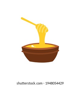 Ilustración vectorial de jarras con miel. Miel en un frasco con un cuentagotas de miel.