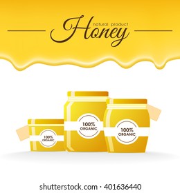 Vector illustration: jars of honey on white background.